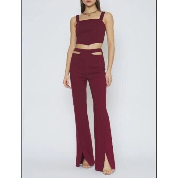 4SI3NNA BDSK4866 Women Sz S Burgundy Sheena High Rise Pants w/Cutouts/Slits $88 - Picture 11 of 11